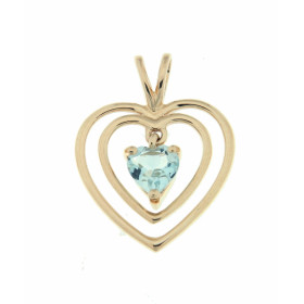 Pendentif en Or jaune 375 serti d'une aigue marine taillée en coeur de 5x5mm. Dimensions du pendentif (bélière incluse) : ...