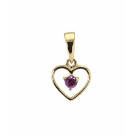 Pendentif Coeur Or jaune 375 et Améthyste. Monture en Or jaune 375 (9 carats). Motif coeur de 8x8mm avec une pierre ronde ...