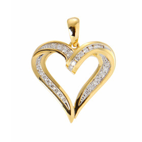 Pendentif Coeur Or Jaune 750 2 tons et Diamant. Pendentif serti de 26 diamants de 0.006 carat. Poids total diamant : 0,15 ...