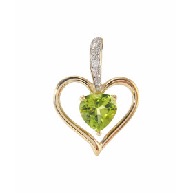 Pendentif coeur Péridot et diamant en Or 750 2 tons. Ce pendentif est serti d'un péridot taillé en coeur mesurant 6x6mm. U...