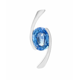 Pendentif Or Blanc serti d un Saphir Ceylan ovale 8x6 mm (1,2 carat) Dimensions du pendentif : 20 x 7 mm 