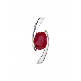  Pendentif or Blanc serti d un Rubis ovale 7x5mm (0.9 carat) Dimensions du pendentif (bélière incluse) : 18 x 7 mm 