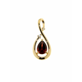 Pendentif Or 750 Grenat serti d une pierre taille poire 7x5mm deux diamants Dimensions du pendentif : 20 x 9 mm Poids Diam...