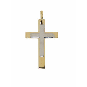 Croix en Or Blanc et Or Jaune 750. Dimensons (bélière incluse) : 27 x 13 mm. 