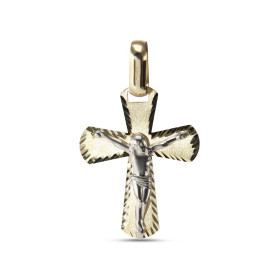 Pendentif 2 ors forme croix ciselée sur le contour le Christ Dimension du pendentif (bélière incluse) : 19x29mm Epaisseur ...