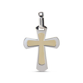 Pendentif 2 ors en forme de croix. dimension du pendentif (bélière incluse) : 19x30mm. Epaisseur du pendentif : 1mm
