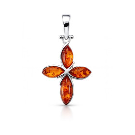 Pendentif Croix En Argent 925 Et Ambre Baltique Véritable - Modèle AP11 - Neuf Avec étiquettes