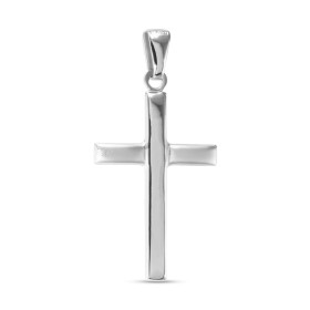 Pendentif croix en argent rhodié et satiné. Dimension (bélière incluse) : 20x40mm. Epaisseur : 1,8mm