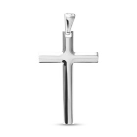 Pendentif croix en argent rhodié bombée. Dimension (bélière incluse) : 22x41mm. Epaisseur : 1,5mm