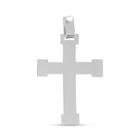 Pendentif croix en argent rhodié. Dimension (bélière incluse) : 32x52mm. Epaisseur : 0,8mm