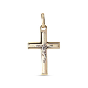 Pendentif 2 ors forme croix le Christ Dimension du pendentif (bélière incluse) : 13x23mm Epaisseur : 3mm