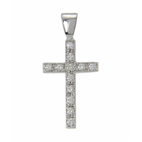 Pendentif Croix en Or Blanc et Diamants. Cette croix est sertie de 12 diamants de 1,5mm de diamètre. Les pierres sont main...