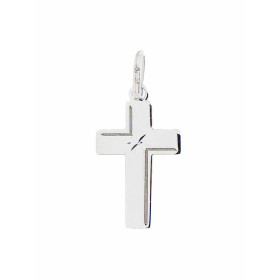 Pendentif croix en or blanc 750. Petite étoile diamantée au centre de la croix. Dimension : 23x10mm (bélière incluse)