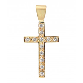 Pendentif Croix en Or Jaune 750 et Diamants. Cette croix est sertie de 12 diamants de 1,4mm de diamètre. Les pierres sont ...