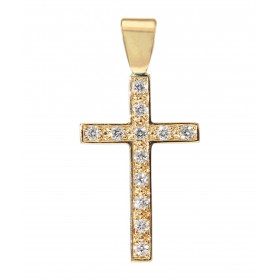 Pendentif Croix en Or Jaune 750 et Diamants