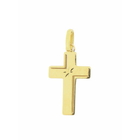 Pendentif croix en or Jaune 750. Petite étoile diamantée au centre de la croix. Dimension : 23x10mm (bélière incluse)