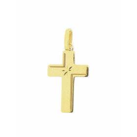 Pendentif croix or Jaune 750 Petite étoile diamantée au centre croix Dimension : 23x10mm (bélière incluse)