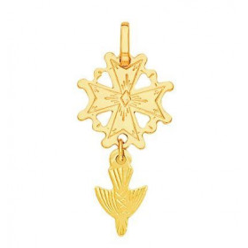 Pendentif Croix Huguenote en or Jaune 750/1000. Dimensions (bélière incluse) : 3,2x1,3cm