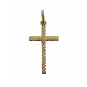 Croix en Or Jaune 750. Dimensons (bélière incluse) : 28 x 13 mm. Epaisseur : 0,7mm. 