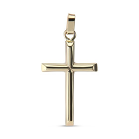 Pendentif en or jaune 375 en forme de croix. Dimension du pendentif (bélière incluse) : 18x35mm. Epaisseur du pendentif : ...