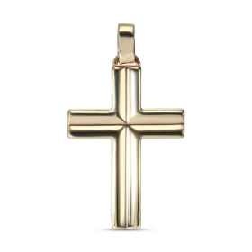 Pendentif or jaune 375 forme croix un creux Dimension du pendentif (bélière incluse) : 19x33mm Epaisseur du pendentif : 1,9mm