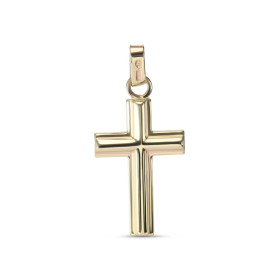 Pendentif en or jaune 375 en forme de croix. Dimension du pendentif (bélière incluse) : 14x29mm. Epaisseur du pendentif : ...