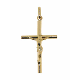  Croix Christ Or Jaune 750 Section Ronde 2mm diamètre Dimensons (bélière incluse) : 32 x 17 mm 