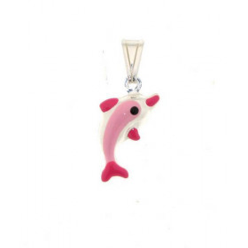 Pendentif dauphin émaillé rose argent 925 Dimensions : 25 x 10 m 