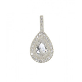 Pendentif Argent 925 oxyde zirconium Oxyde central forme poire entourré d oxydes ronds Dimensions du pendentif (vue face, ...
