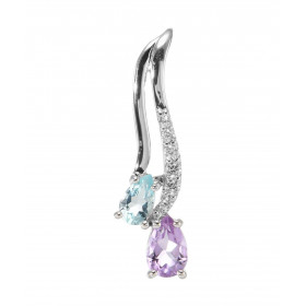 Pendentif Argent 925 Rhodié Améthyste Topaze Bleue Oxyde Pendentif composé d un motif pavé d oxydes zirconium sertis d une...