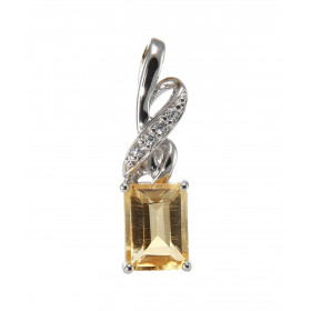 Pendentif en Argent 925 Rhodié Citrine Rectangulaire 8x6mm et Oxydes