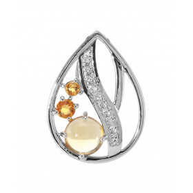Pendentif Argent 925 Rhodié Citrine Rondes Oxydes Pendentif composé d un motif forme poire pavé d oxydes zirconium sertis ...