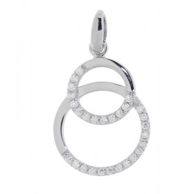 Pendentif Argent 925 rhodié oxyde zirconium 2 cercles avaec pavage d oxydes Dimensions du pendentif (vue face, bélière inc...