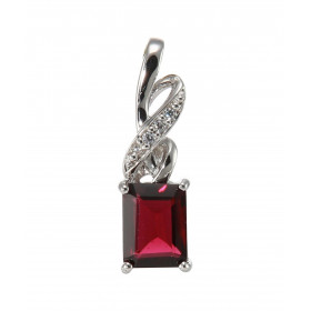 Pendentif Argent 925 Rhodié Grenat Rectangulaire 8x6mm Oxydes Motif entrelacé serti 4 oxydes 1.2mm La pierre centrale est ...