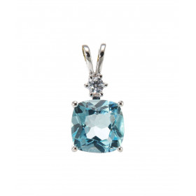 Pendentif en Argent 925 Rhodié Topaze bleue traitée Coussin 8x8mm et Oxyde