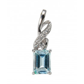 Pendentif Argent 925 Rhodié Topaze bleue traitée Rectangulaire 8x6mm Oxydes Motif entrelacé serti 4 oxydes 1.2mm La pierre...