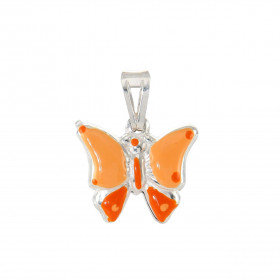 Pendentif en argent et laque orange en forme de papillon. Dimensions : 18x20mm