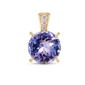Pendentif Or Jaune 750 serti d une Tanzanite Ronde 10mm 3 diamants Dimensions du pendentif : 17x10mm Poids Tanzanite : 4.6...