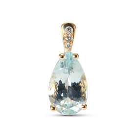 Pendentif Or Jaune 750 serti d une Aigue Marine poire 12x8mm (2.3 carats) 3 diamants pour un poids total 0,035 carat Sert...