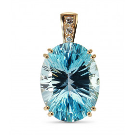 Pendentif en Or Jaune 750 serti d'une Topaze Bleue Ovale de 20x15mm (23 carats) et de 3 diamants. Poids total diamant : 0,...