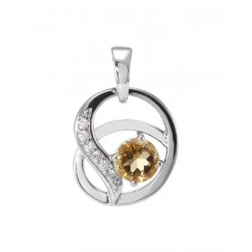 Pendentif Entrelacé Argent 925 Rhodié Citrine Oxydes Motif entrelacé serti 6 oxydes 1.5mm La pierre centrale est ronde mes...