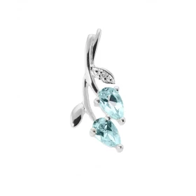 Pendentif Feuille Or blanc 375 Topaze Bleue Diamant Pendentif forme feuille or blanc 375 (9 carats) Ce pendentif est serti...