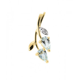 Pendentif Feuille Or jaune 375 Aigue Marine Diamant Pendentif forme feuille or jaune 375 (9 carats) 2 aigues marines taill...