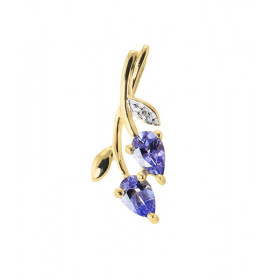 Pendentif Feuille Or jaune 375 Tanzanite et Diamant. Pendentif en forme de feuille en or jaune 375 (9 carats). 2 tanzanite...