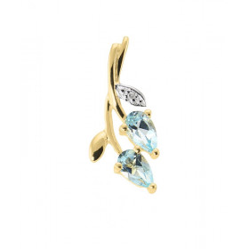 Pendentif Feuille Or jaune 375 Topaze Bleue et Diamant