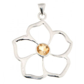 Pendentif Fleur Argent 925 Citrine Diamètre pierre : 6mm Dimensions du pendentif (bélière incluse) : 37 x 27 mm