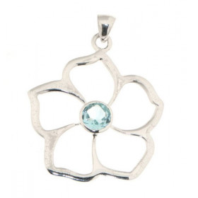 Pendentif Fleur Argent 925 Topaze Bleue Traitée