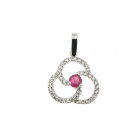 Pendentif Rubis en Or Blanc 750 et Oxyde de zirconium. Dimensions du pendentif (bélière incluse) : 18 x 12mm. Diamètre de ...