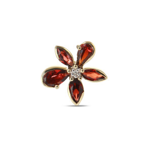 Pendentif Fleur Or Jaune 375 Grenat Diamant Motif fleur serti Grenats forme navettes poires d un diamant son centre Dimens...