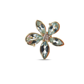 Pendentif Fleur Or Jaune 375 Topaze bleue traitée Diamant Motif fleur serti Topazes Bleues Traitées forme navettes poires ...